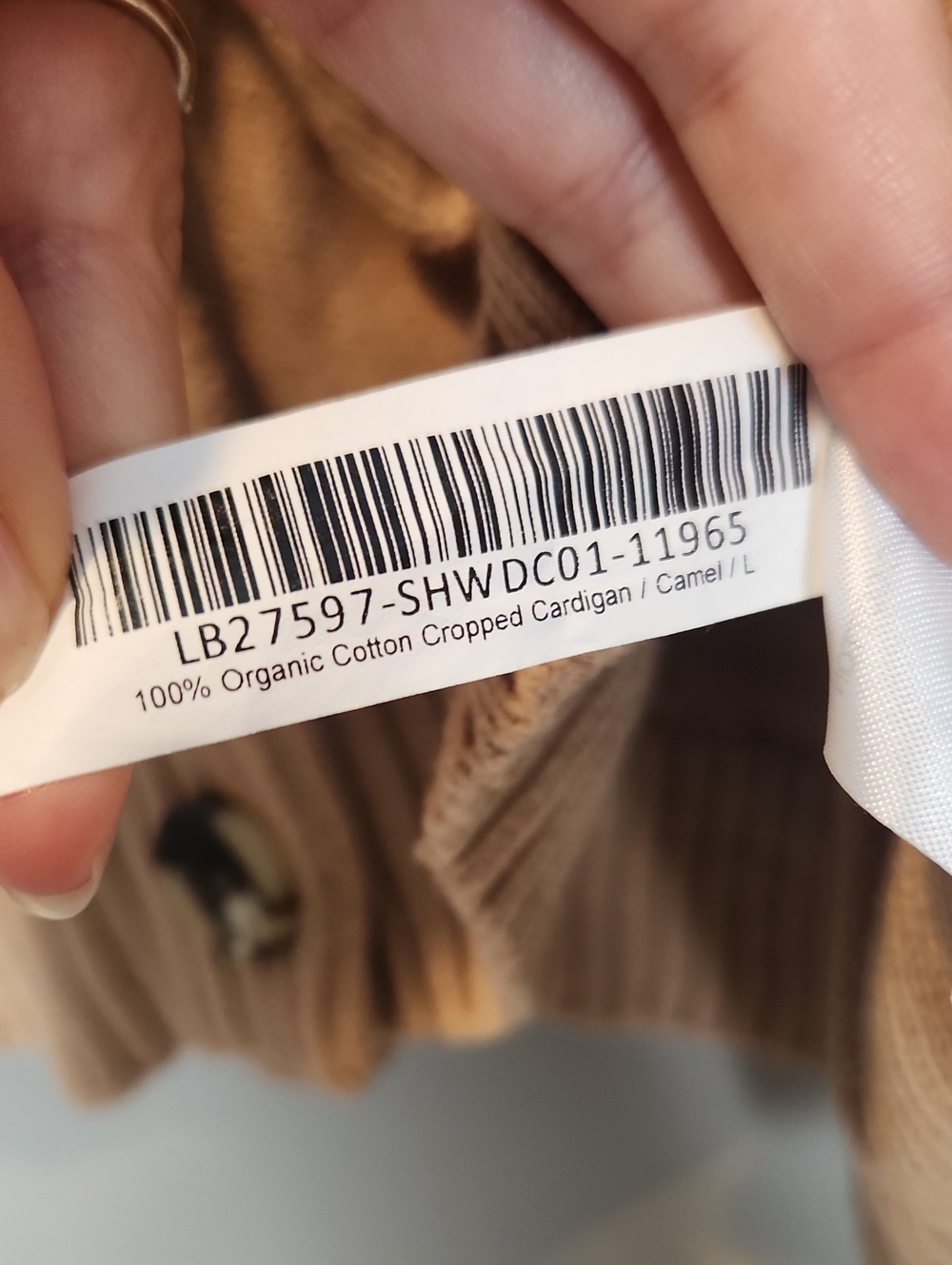 Quince 100% Organic Cotton Cropped Cardigan Camel Color Large - Picture 10 of 11